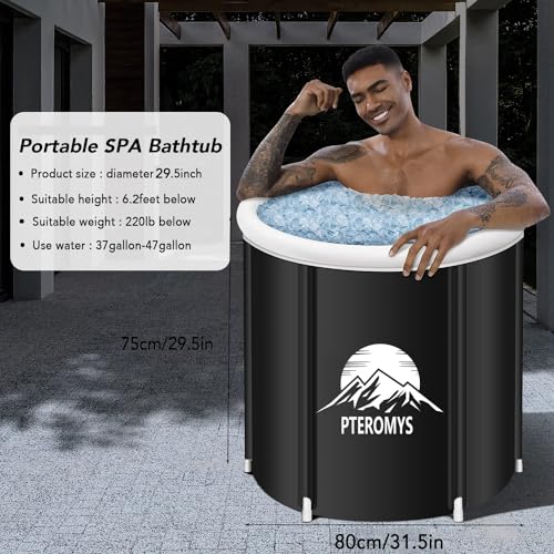 PTEROMYS Large Ice Bathtub for Athletes with Lid Portable Hot Tub Cold Plunge Therapy Training-Adult Spa for Ice Baths Soaking Ideal for Hot Bath Ice Bath (tub-80 * 75)