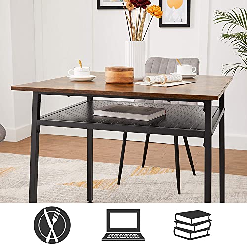 VASAGLE Dining Table, Square Office Desk with Storage Compartment, Industrial, 80 x 80 x 78 cm, Rustic Brown