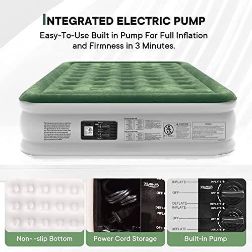 Zearna Queen Air Mattress with Built-in Pump for Home, Camping & Guests - 16” Queen Size Inflatable Airbed Double High Adjustable Blow Up Mattress, Durable Portable Waterproof