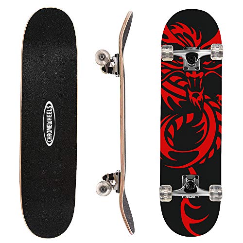 ChromeWheels 31 inch Skateboard Double Kick Skate Board Cruiser Longboard 8 Layer Maple Deck Skateboards for Kids and Beginners