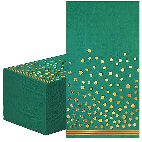 100 Pcs Green Paper Napkins Gold Dot Party Napkins Disposable Green Dinner Napkins for Birthday Bathroom Wedding Anniversary Holiday Party Supplies