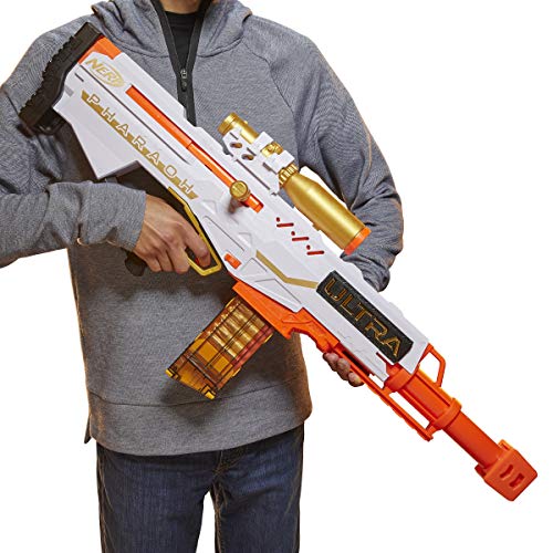 Hasbro Nerf Ultra Pharaoh Blaster with Premium Gold Accents and 10 Special Edition Gold Coloured Nerf Ultra Darts- 10 Dart Clip, Scope , Bolt Action Blaster- Kids Toys and Outdoor Games- Ages 8+