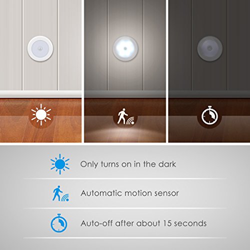 AMIR (Upgraded Version) Motion Sensor Light, Cordless Battery-Powered LED Night Light, Stick-Anywhere Closet Light Stair Lights, Wall Lights for Hallway, Bedroom, Kitchen (White - Pack of 6)