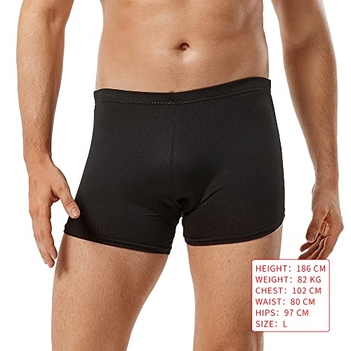 WOSAWE Men's Cycling Underwear Padded Shorts MTB Biking Boxer Briefs Shorts, Large Black