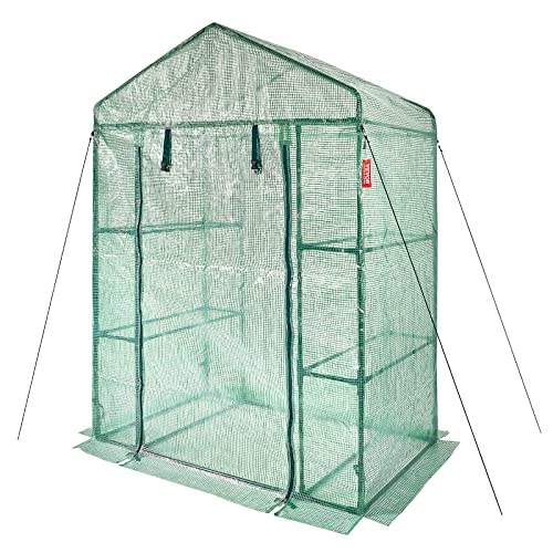 VEVOR Walk-in Green House, 55.5 x 29.3 x 80.7 inch, Portable Greenhouse with Shelves, High Strength PE Cover with Roll-up Zipper Door and Steel Frame, Set Up in Minutes, for Planting and Storage