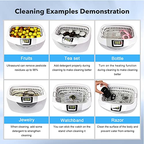 MAXKON 48,000 Hz Ultrasonic Jewellery Cleaner, 600ml Small Homes Watch Cleaning Machine, 5-Stage Timer Settings, Damage-Free Glasses, Clock, Precious Metal, Dentures, Shaver, Mouthpiece, Holder