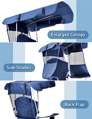 Docusvect Beach Chair with Canopy Shade, Canopy Beach Chair for Adults with Cup Holder, Side Pocket for Camp, Beach, Tailgates, Fishing - Support 330 LBS