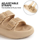 LongBay Women Men Double Buckle Adjustable EVA Slide Slippers Cloud Pillow Sandals (Light Brown, 8.5-9.5 Women/6.5-7.5 Men）