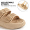 LongBay Women Men Double Buckle Adjustable EVA Slide Slippers Cloud Pillow Sandals (Light Brown, 8.5-9.5 Women/6.5-7.5 Men）