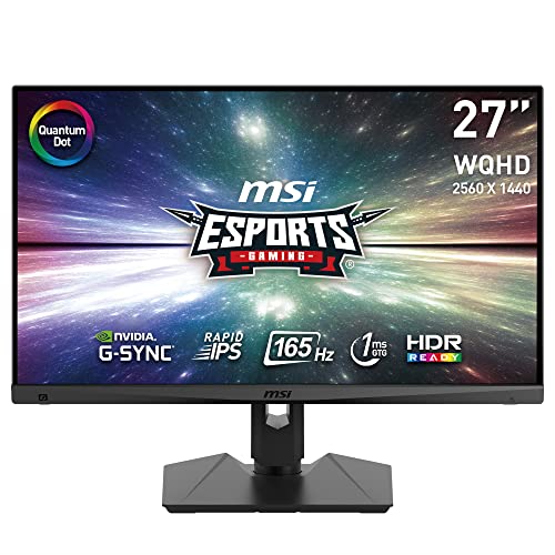 MSI Optix MAG274QRF-QD Esports Gaming IPS Monitor - 27 Inch, 16:9 WQHD (2560 x 1440), 2K, Rapid IPS, 165 Hz, 1ms GTG, G-SYNC Compatible, RGB, HDR, Quantum Dots, Adobe 99 Percent, Display Port, HDMI