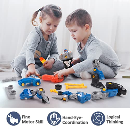 REMOKING 3 in 1 Take Apart Robot Toy for Boys,Educational Building Car Toy with Tool Drill,Deformable Robotics Truck Construction Engineering Play Kit,Gift Toy for 3 4 5 6 7 Year Old Kid Boy Girl