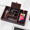 Mens Valet Tray, Leather Nightstand Organizer box with Charging Station for Men and Women,Catchall Tray EDC Dump Tray with 6 Compartments for Wallet Key Phone,Brown