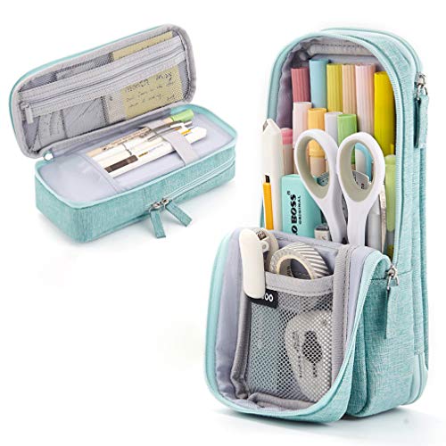 iSuperb Standing Pencil Case 6 Compartments Pencil Pouch Large Capacity Pen Bag Phone Holder Mobile Phone Bracket Stationery Pouch for Women