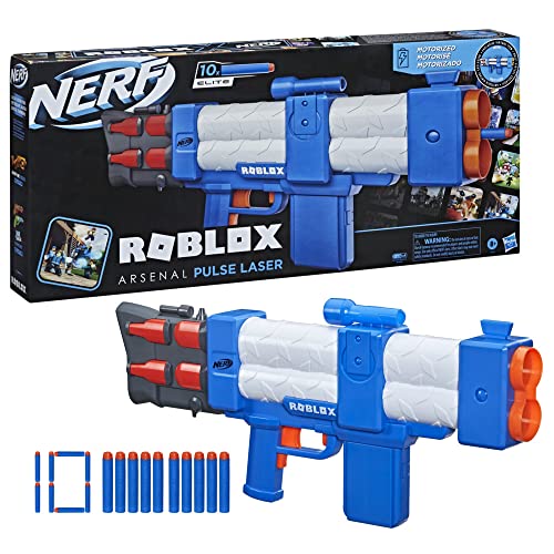 Nerf Roblox - Arsenal: Pulse Laser Blaster - Motorized - Code to Unlock In-Game Virtual Item - 10 Nerf Elite Darts - 10-Dart Clip - Games and Toys For Kids - Boys and Girls - F2484 - Ages 8+