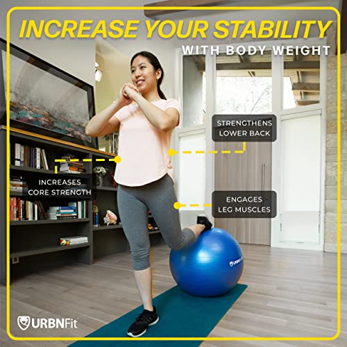 URBNFit Exercise Ball - Yoga Ball for Workout, Pilates, Pregnancy, Stability - Swiss Balance Ball w/ Pump - Fitness Ball Chair for Office, Home Gym, Labor- White, 22 in