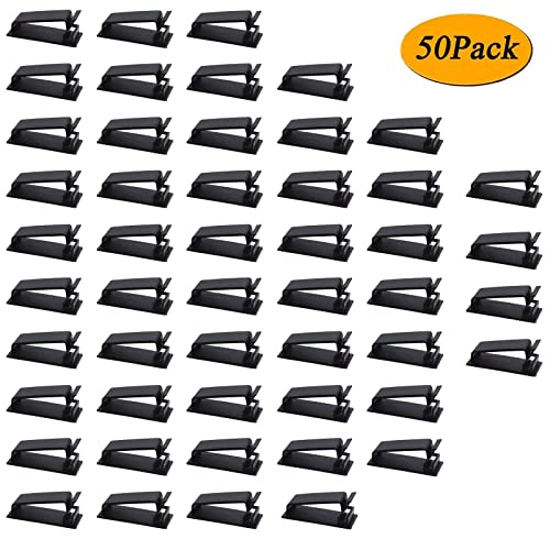 SOULWIT® 50-Pcs Self Adhesive Cable Management Clips, Cable Organizers Wire Clips Cord Holder for TV PC Laptop Ethernet Cable Desktop Home Office (Black)