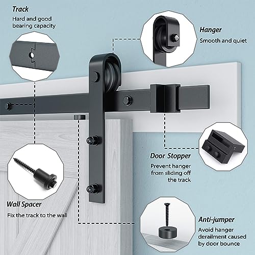 Ekkio 2m Sliding Barn Door Hardware Track, Smooth and Effortless Sliding 120kg Weight Capacity Carbon Steel Roller Stoppers for 35-45mm Door Thickness