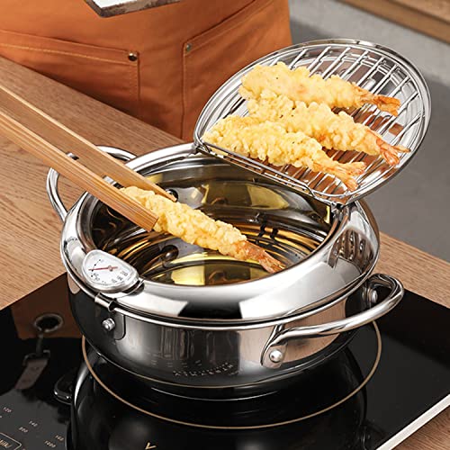 Deep Fryer Pot, 304 Stainless Steel Frying Pot, Tempura Fry Pot, Small Deep Fryer for Kitchen Fries, Shrimp, Chicken Nuggets, Squid, Fish Fryer, 2.2L