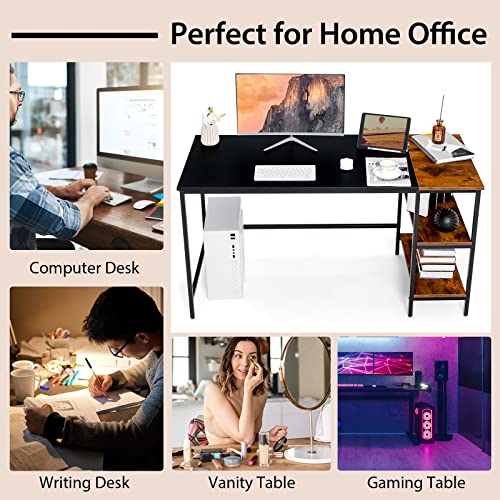 Giantex 140 CM Computer Desk, Large Home Office Desk with 2-Tier Storage Shelves, Modern Laptop PC Desk with Heavy-Duty Steel Frame, Multipurpose Writing Desk Study Desk (Black)