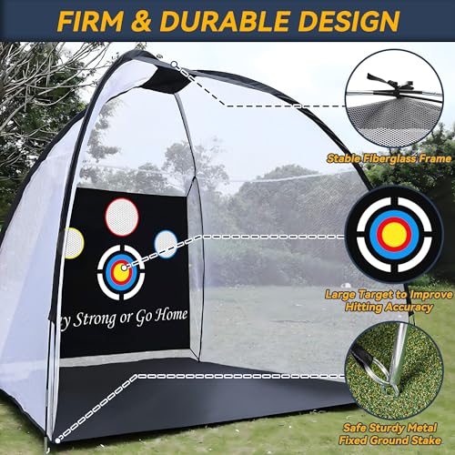 Melanther Golf Net, 10x7ft Golf Practice Net with Golf Mat/Archery Target/Balls/Bag, All in 1 Golf Nets for Backyard Driving Chipping Swing Training - Indoor Outdoor Sports Game, Golf Gifts for Men
