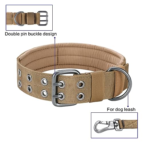 EXCELLENT ELITE SPANKER 1.5" Width Military Dog Collar Adjustable Metal D Ring & Buckle Working Dog Collar for Medium Large Dogs (Coyote Brown-L)