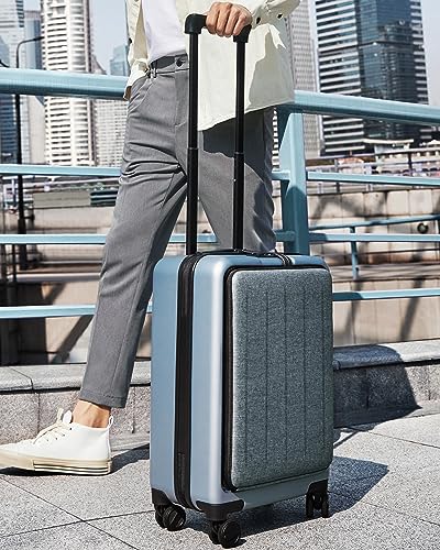 NINETYGO Carry on Luggage with Front Compartment, Airline Approved, 20-Inch Suitcases with Wheels for Trips, Men, Women, 22 X 14 X 9 Inches (Plein Air Blue)
