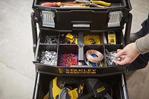 STANLEY FATMAX Cantilever Rolling Toolbox Trolley, 4 Level Workstation with Portable Tote Tray for Tools and Small Parts, 1-94-210