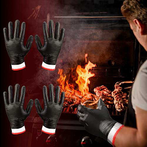 Janmercy 200 Pcs Disposable BBQ Gloves with 4 Pairs Cotton Liners Grilling Gloves BBQ Cooking Gloves (Black, White, X-Large)