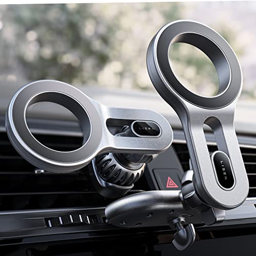 LISEN CD Phone Holder Mount for Car [2 Mounting Options] for CD MagSafe Car Mount, Adjustable iPhone 15 Car Mount CD Magnetic Phone Holder Mount for Car Fit for iPhone 15 Pro Plus Max Mini 14 13 12