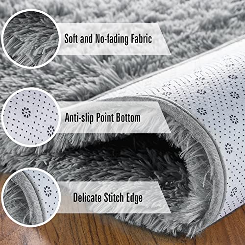 (1.2m x 1.8m, Grey) - Andecor Soft Fluffy Bedroom Rugs - 1.2m x 1.8m Indoor Shaggy Plush Area Rug for Boys Girls Kids College Dorm Living Room Home Decor Floor Carpet, Grey