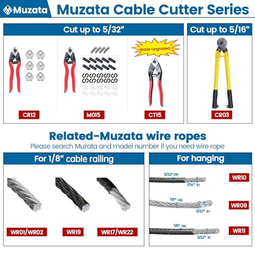 Muzata Bike Cable Cutter Wire Rope Heavy Duty Stainless Steel Aircraft Up to 5/32" for Deck Stair Railing Seal Metal Housing Fencing with Brake Cable End Cap M015, CT1