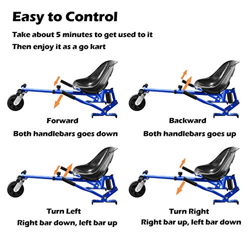 Hoverboard seat attachment, hoverboard go kart for adults & kids, accessories to transform hoverboard into go cart, hover carts for self balancing scooter with off-road tire and shock absorber, blue