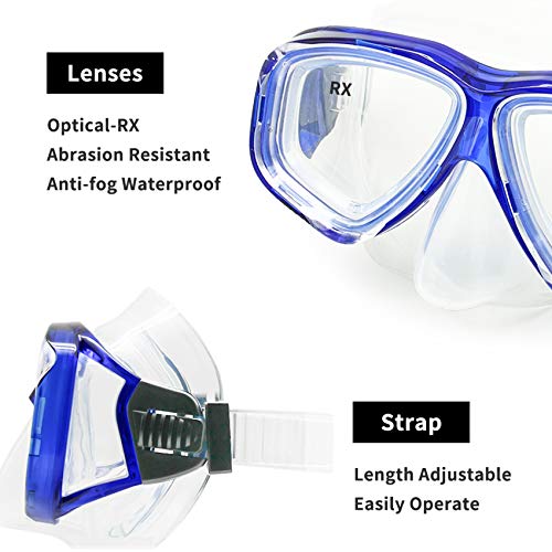 (Myopia 550) - EnzoDate Optical Diving Gear Kit Myopia Snorkel Set, Different Strength for Each Eye, Nearsighted Dry Top Scuba Mask