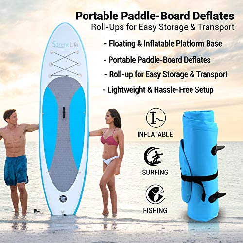 SereneLife Inflatable Stand Up Paddle Board (6 Inches Thick) with Premium SUP Accessories & Carry Bag | Wide Stance, Bottom Fin for Paddling, Surf Control, Non-Slip Deck | Youth & Adult Standing Boat