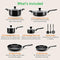 NutriChef 13-Piece Nonstick Cookware PTFE/PFOA/PFOS Free Heat Resistant Kitchen Ware Set w/Saucepan, Frying Pans, Cooking Pots, Casserole, Lids, Ladle, Fork, Strainer NCCWA13, Black