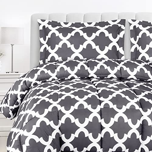 (Queen, Grey) - Printed Comforter Set (Grey, Queen) with 2 Pillow Shams - Luxurious Soft Brushed Microfiber - Goose Down Alternative Comforter by Utopia Bedding