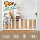 AUSWAY Wooden Pet Safety Gate Free Standing Walk Over Dog Gate,Retractable Puppy Playpen,Enclosure Security Fence for Dog Stair Doorway Barrier with Door Indoor,236CM Extra Width 80CM Tall,White