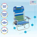 Rio Brands Beach 4-PRio Beach 4-Position Backpack Lace-Up Suspension Folding Beach Chair - Blue/Green Stripe, 24" x 24.75" x 33"
