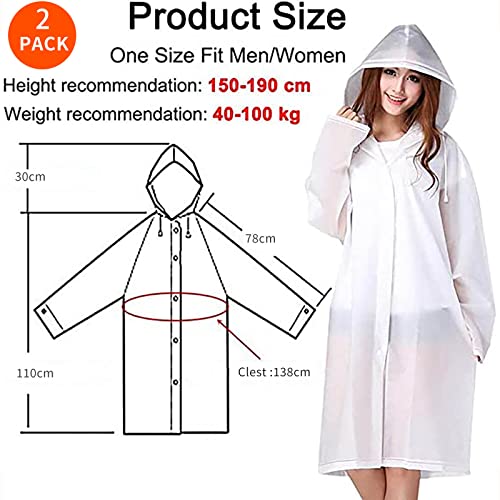 Rain Ponchos, 2 Pcs Rain Coats for Women Men, with Hood，Reusable EVA Rain Ponchos Raincoats.