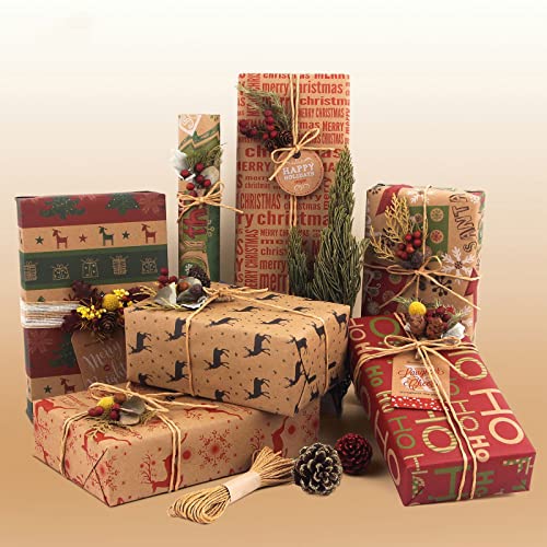 Christmas Wrapping Paper for Kids Girls Women Boys Men,6 Sheets Recycled Gift Wrapping Paper,19.6 x 27.5 inches per sheet,6 Styles (Christmas 2)