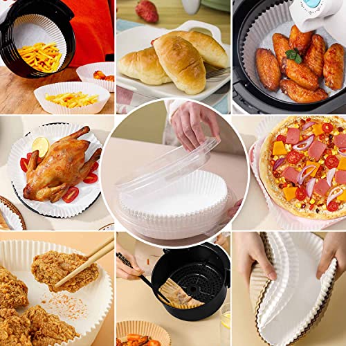 50Pcs Air Fryer Disposable Paper Liners,Round Non-Stick Disposable Liners Baking Paper for Air Fryer Oil-Proof, Water-Proof, Food Grade Parchment for Baking Roasting Microwave(7.9Inch,White)