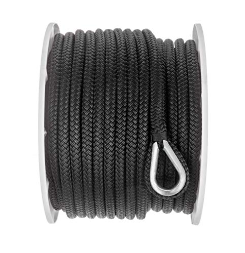 Seachoice Boat Anchor Rope, Double-Braid, Nylon, Achor Line, 1/2 in. X 150 Ft, Black