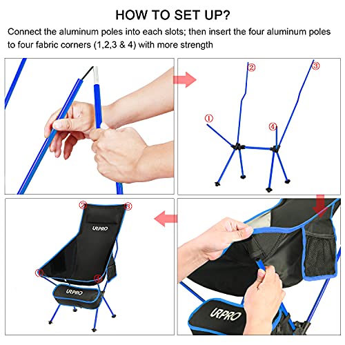 Outdoor Camping Chair Portable Lightweight Folding Camp Chairs with Headrest High Back for Outdoor Hiking Travel Picnic Fishing Backpacking Blue