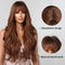 Long Ombre Brown Wavy Curly Wigs for Black Women Synthetic Curly Wig with Fringe Cosplay Wig Natural Looking