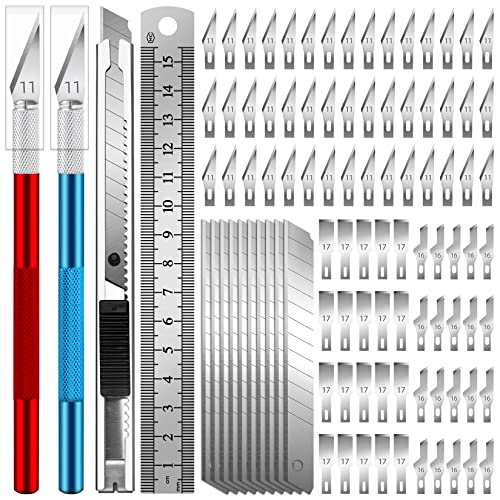 Jetmore 94 Pack Exacto Knife Kit, 2 Precision Exacto Knife Set, 80PCS #11/#16/#17 Exacto Knife Blades with Storage Case, Hobby Knife Craft Knife for DIY, Art Work, Cutting, Carving