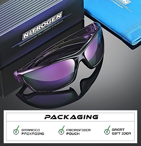 Nitrogen Polarized Wrap Around Sport Sunglasses for Men Women UV400 Sports Sun Glasses, Crystal Purple | Revo Purple, One size fits most