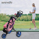 SereneLife 3 Wheel Golf Push Cart - Lightweight Folding Golf Walking Push Cart Roller Golf Bag Holder w/Upper/Lower Bracket w/Elastic Strap, Scorecard, Cup, & Bag Storage Holder - SereneLife SLG3W