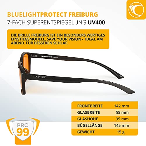 PRiSMA - Freiburg PRO99 99% Blue Light Filter Glasses - Men and Women - for Work PC and TV - Reduce Eye Strain - Sleep Better