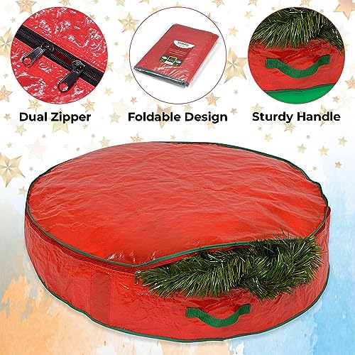 Christmas Wreath Garland Storage Bag - Stores Up To 55cm Artificial wreaths, Durable Waterproof Material Zippered Storage Container with Carry Handles