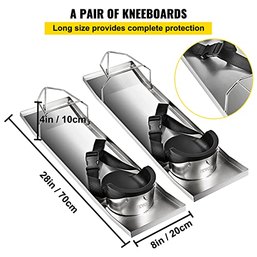 VEVOR Concrete Knee Boards Slider Knee Boards 28'' x 8'' Kneeler Board Stainless Steel Kneedboards Concrete Sliders Pair Moving Sliders w/Concrete Knee Pads & Board Straps for Concrete Finishing